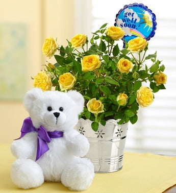 Get Well Soon Bouquet of Flowers Teddy Bear